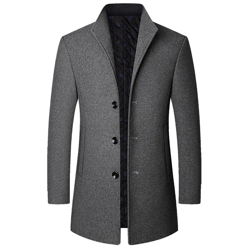Mason by Orsenvi men's tailored wool overcoat elegant long silhouette with streamlined cut