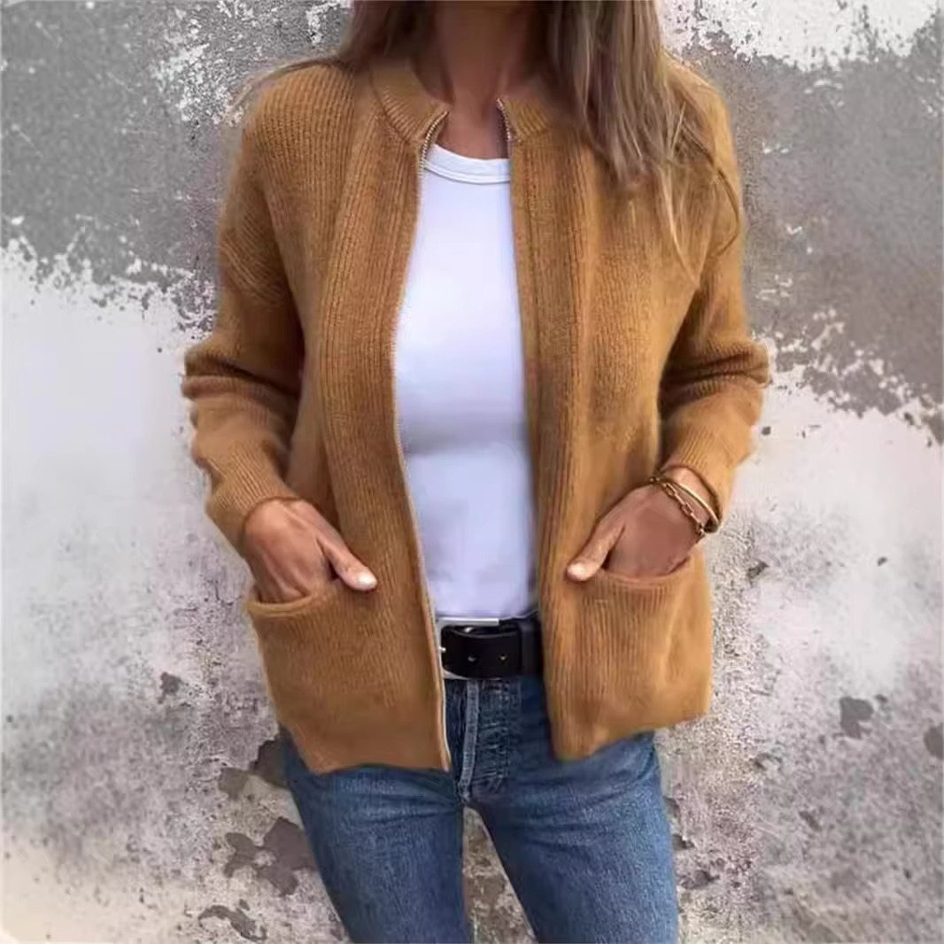 Orsenvi Women's Stand Collar Knit Jacket