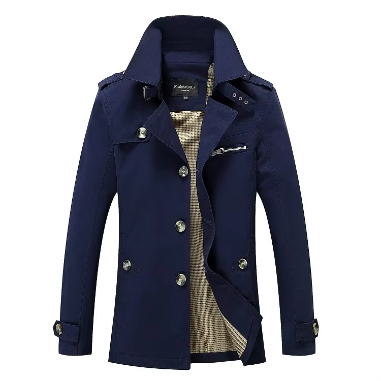 Men's classic single breasted trench coat wind resistant slim silhouette office ready all season outerwear
