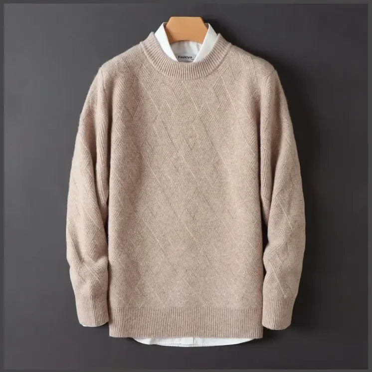 Orsenvi Caleb Men's Beige Diamond Knit Sweater