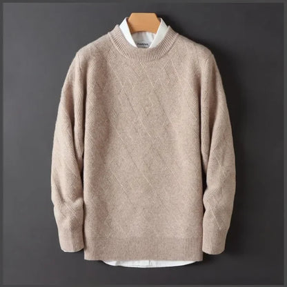 Orsenvi Caleb Men's Beige Diamond Knit Sweater