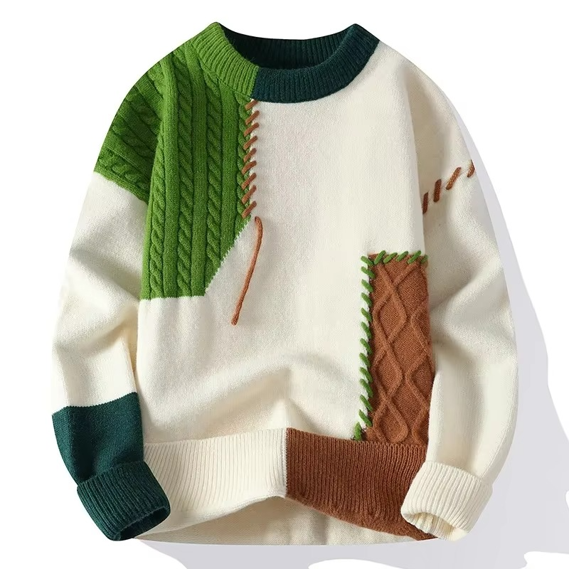 Men's ripped knit pullover sweater streetwear hip hop style distressed texture warm winter black