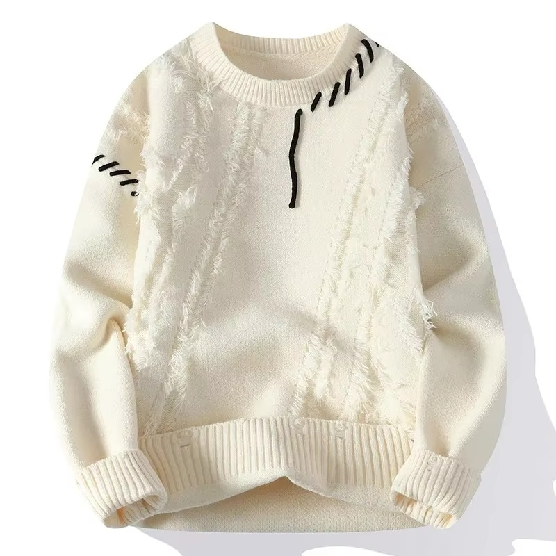 Orsenvi Men's Knit Streetwear Ripped Sweater