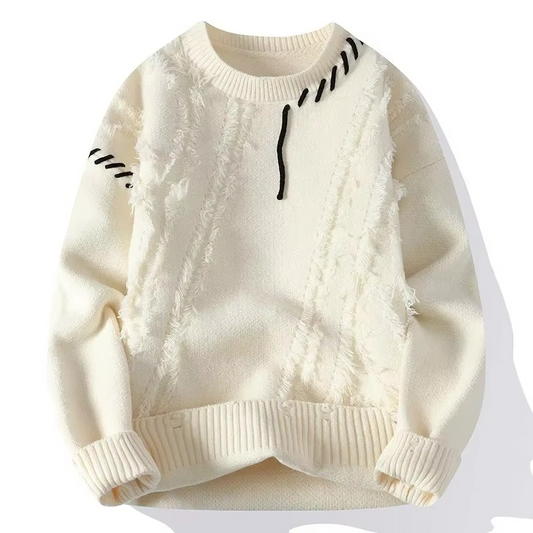 Orsenvi Men's Knit Streetwear Ripped Sweater