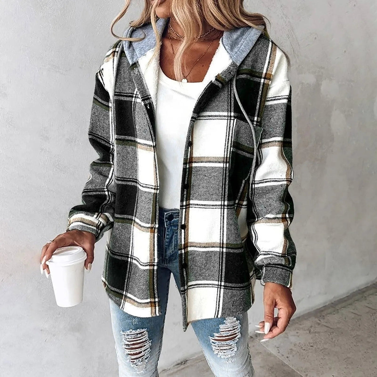 Checkered Lined Cardigan Women