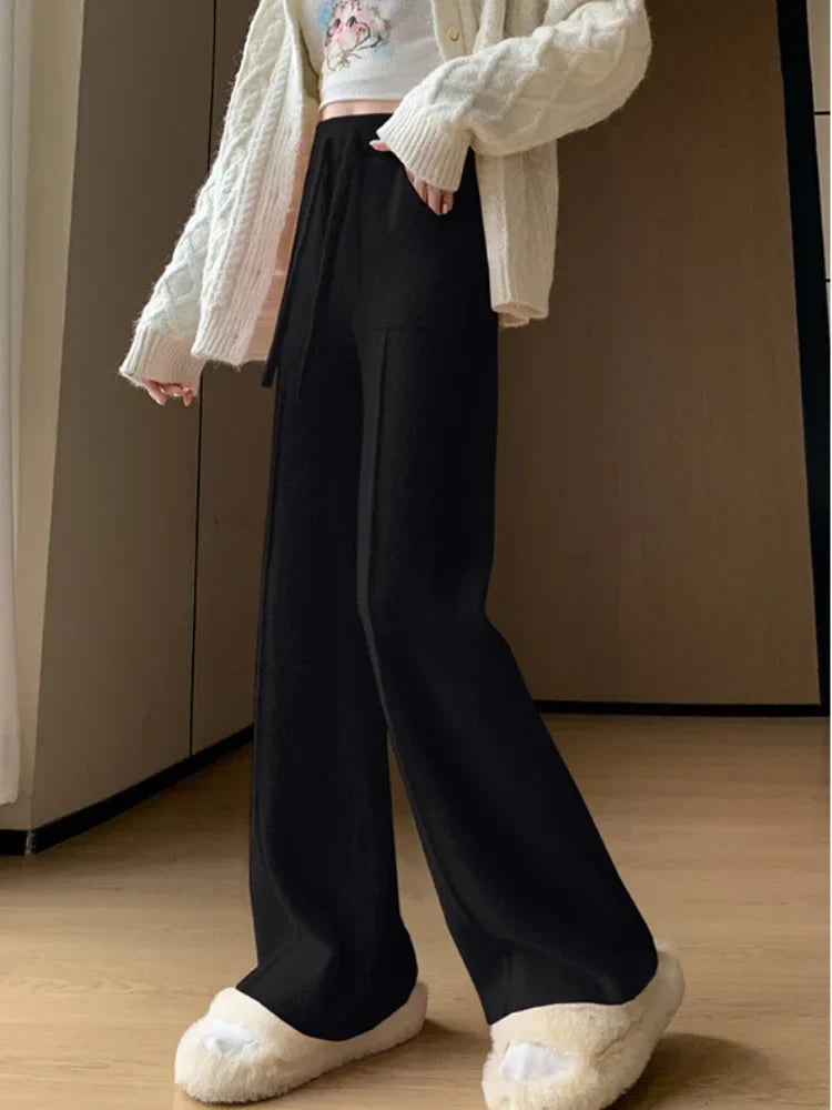 Giselle mink brown wide-leg lounge pants with drawstring waist and chic pocket detail