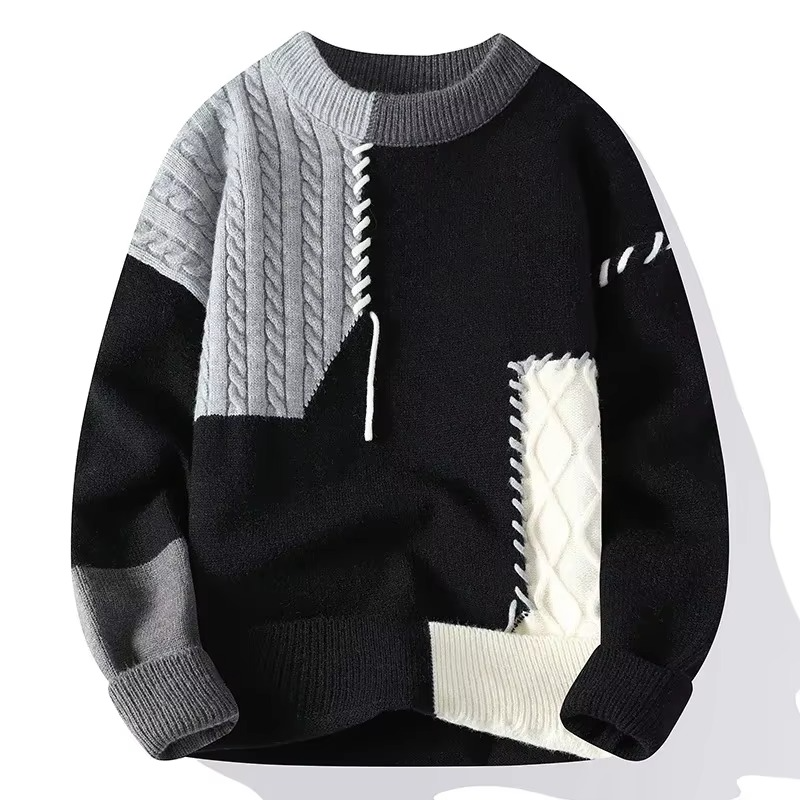 Men's ripped knit pullover sweater streetwear hip hop distressed texture warm fall winter