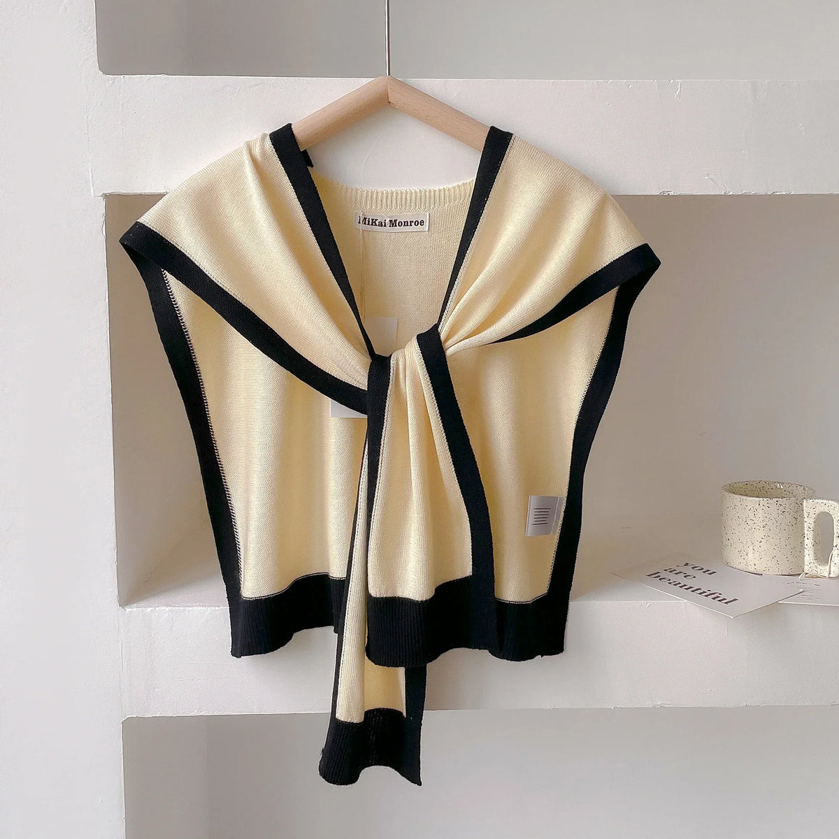 Emma striped knit shoulder shawl lightweight breathable wrap versatile spring autumn layer