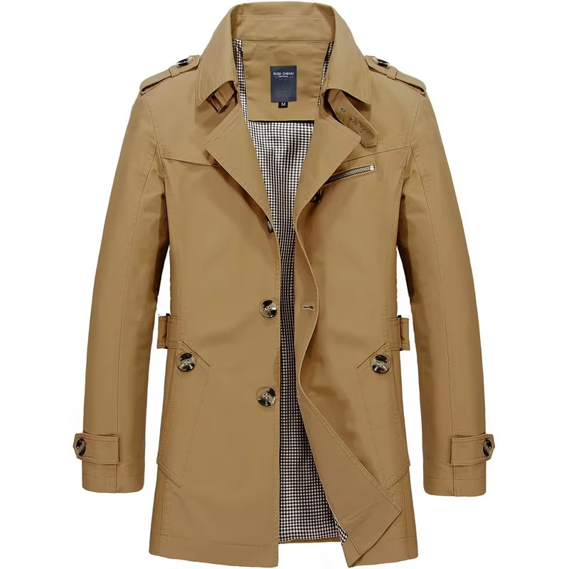 Orsenvi Men's Single-Breasted Trench Coat