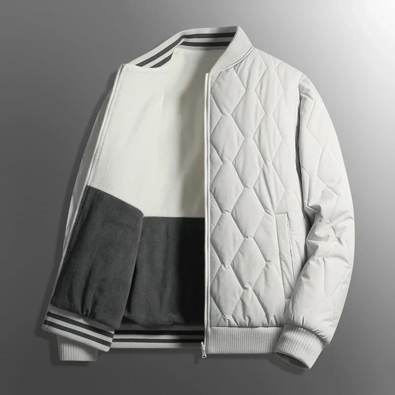 Cropped quilted varsity jacket in cotton blend with diamond quilting and ribbed edges slim sporty fit