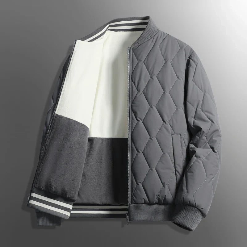 Cropped quilted varsity jacket in cotton blend with diamond quilting, ribbed edges, and slim sporty fit
