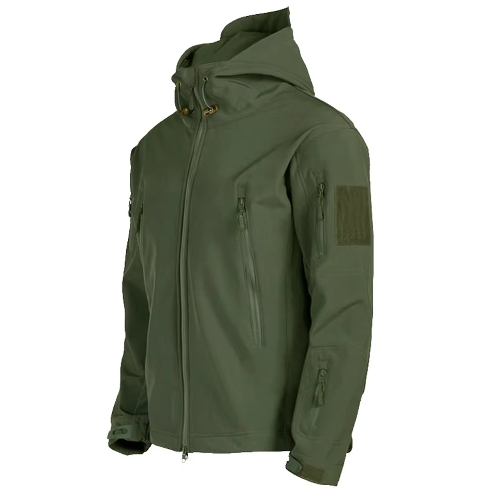 Men's tactical softshell hooded jacket windproof waterproof fleece-lined military coat for outdoor use