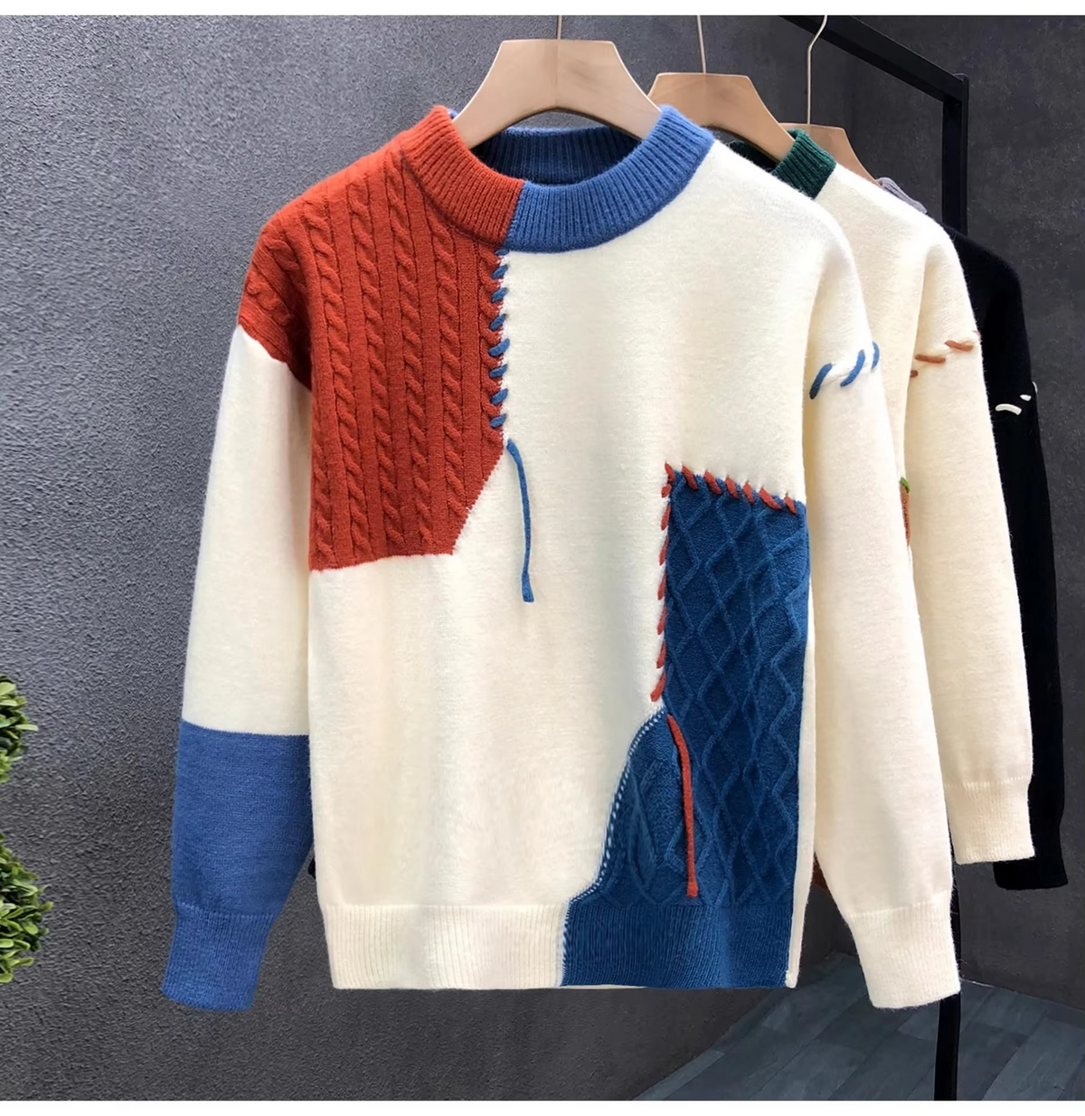 Orsenvi Men's Knit Streetwear Pullover Sweater