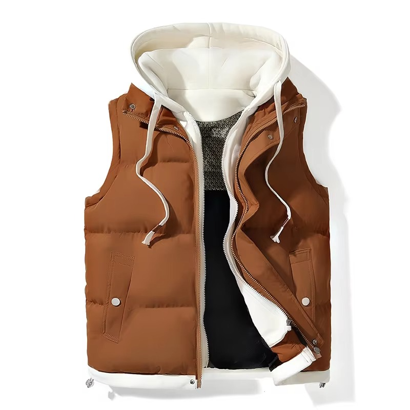 Men's hooded puffer vest lightweight insulation slim fit cold-weather layering piece