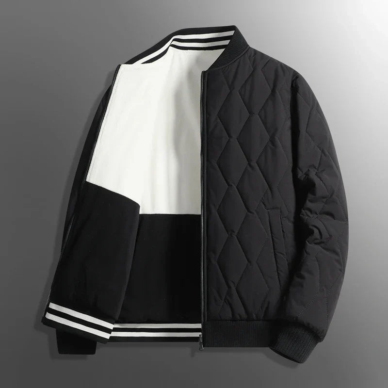 Cropped quilted varsity jacket in cotton blend with diamond quilting and ribbed edges slim sporty fit