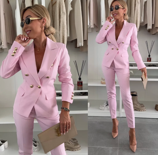 Remy | Women's Blazer Set Double Breasted Jacket Slim Pants Suit