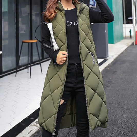 Women’s Hooded Vest - Quilted Longline
