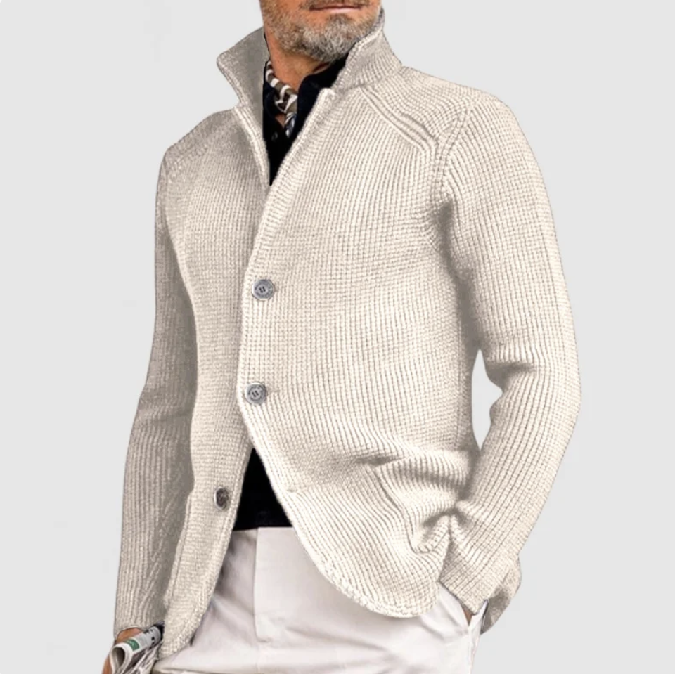 Orsenvi Damian men's cotton cardigan smart casual knit layering structured silhouette classic collar