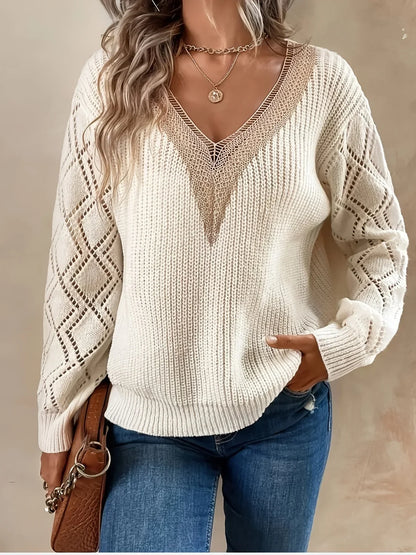 Solid V-neck sweater classic silhouette soft breathable knit timeless everyday elegance layering style