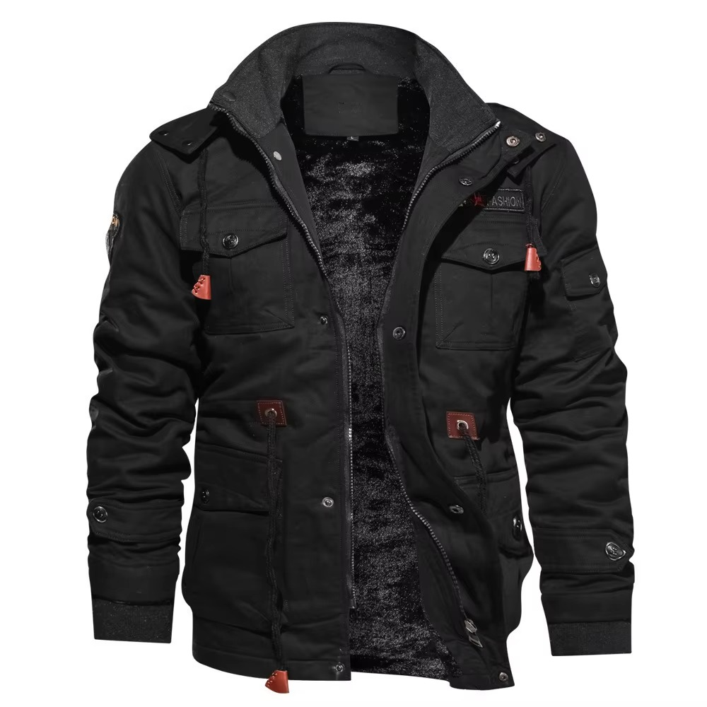 Orsenvi Men's Fleece Lined Hooded Cargo Jacket