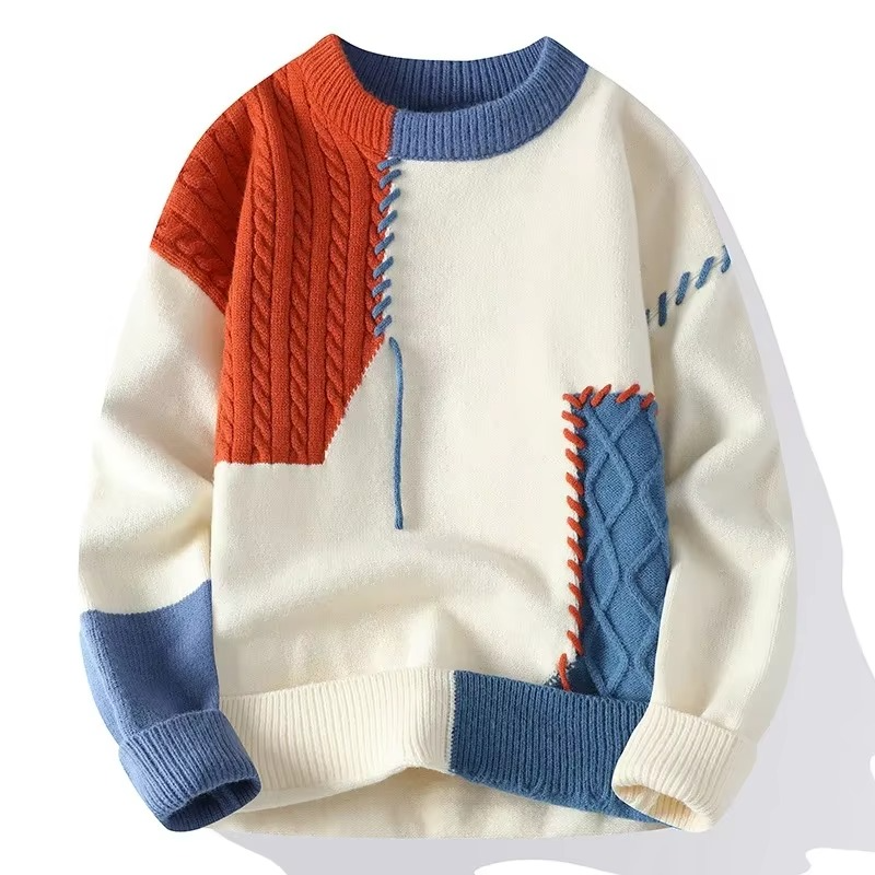 Men's ripped knit pullover sweater streetwear hip hop distressed texture warm fall winter