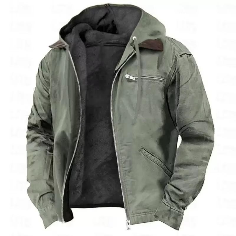 Men's heavyweight hooded workwear jacket relaxed fit wind-resistant insulated winter outdoor coat
