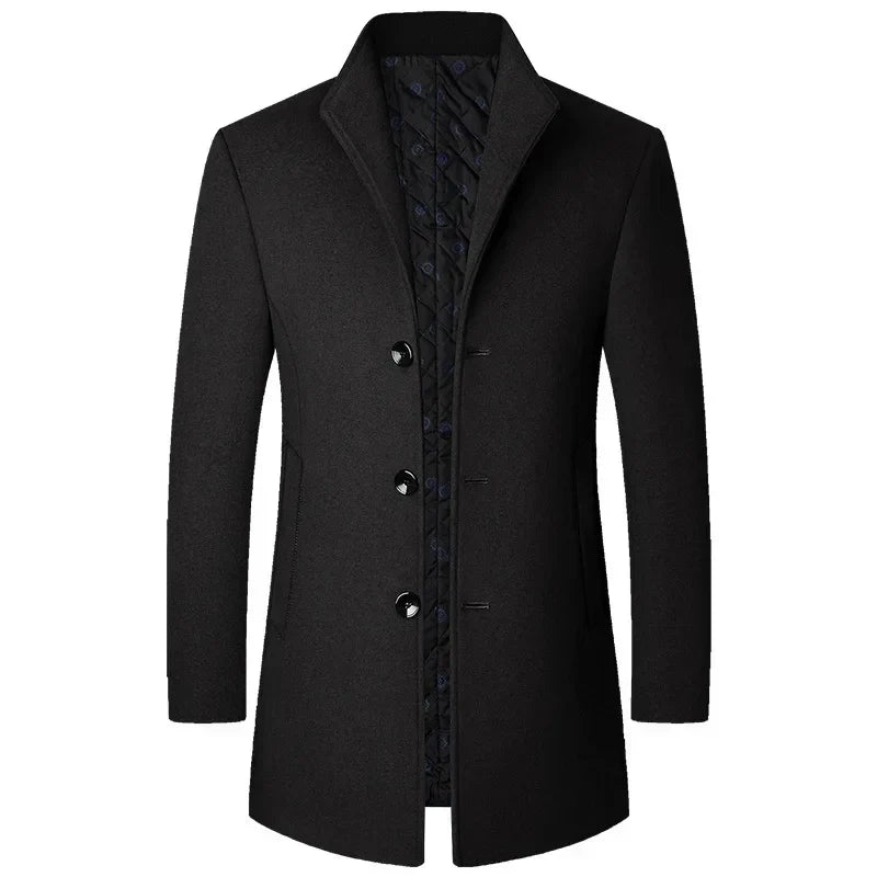 Mason by Orsenvi men's tailored wool overcoat elegant long silhouette with streamlined cut