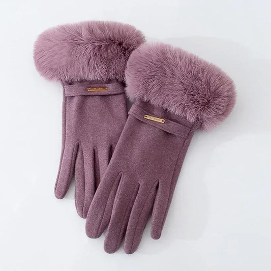 Amelia Fitted Fur Cuff Gloves | Metallic Accent Gloves