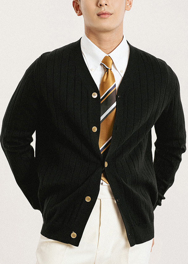 Orsenvi Mens Black V Neck Knit Cardigan