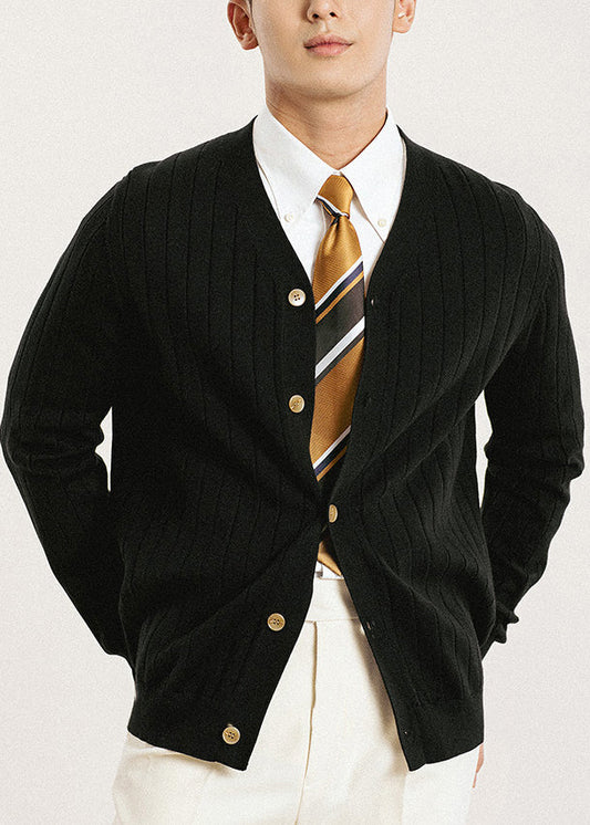 Orsenvi Mens Black V Neck Knit Cardigan
