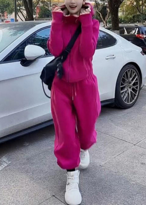 Pink Hooded Coat And Warm Fleece Two Piece Set