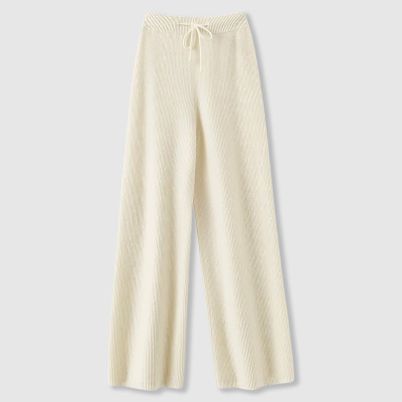 Emma loose cashmere wide-leg pants in neutral tone, relaxed chic silhouette with fluid drape