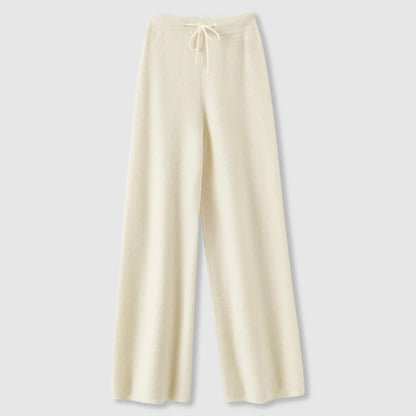 Emma loose cashmere wide-leg pants in neutral tone, relaxed chic silhouette with fluid drape