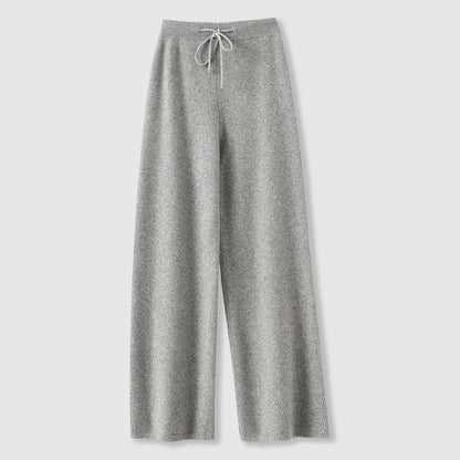 Emma loose beige cashmere wide-leg trousers with fluid drape for relaxed chic comfort