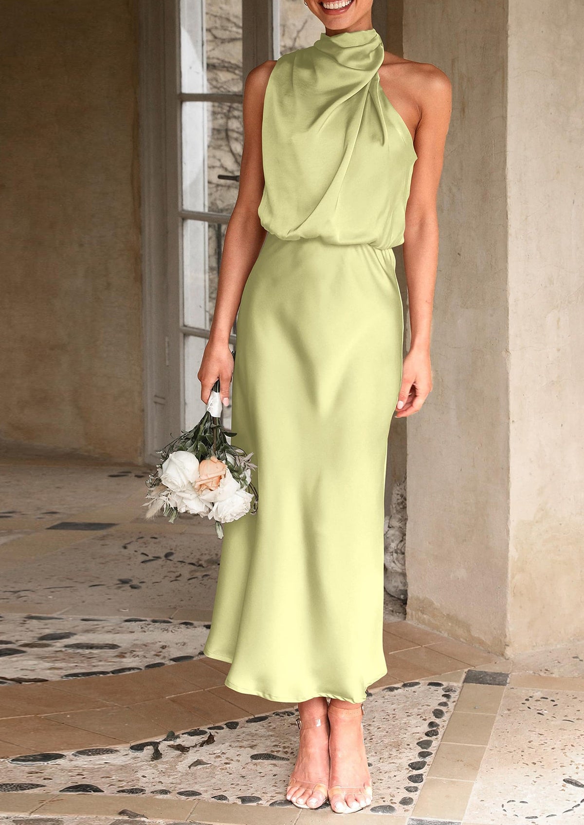 Satin Maxi Dress - Sleeveless, Mock Neck, Cocktail - photo 126