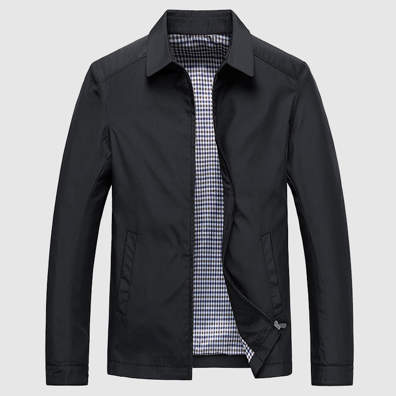 Orsenvi Theodore navy Harrington jacket regular fit collared zip-front hip-length men's outerwear