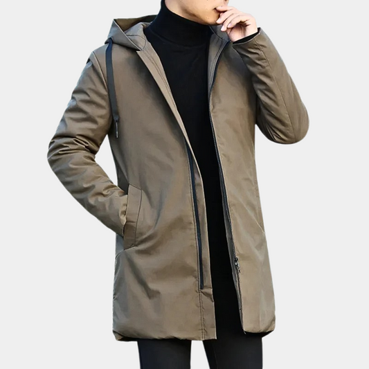 Orsenvi Men's Hooded Long Coat Wind Resistant Full Length Urban Style