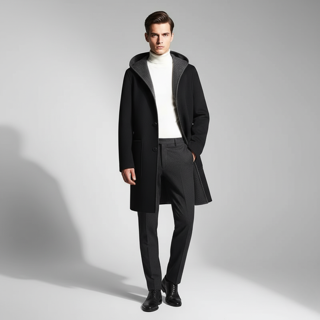 Orsenvi Men's Wool Reversible Hooded Coat
