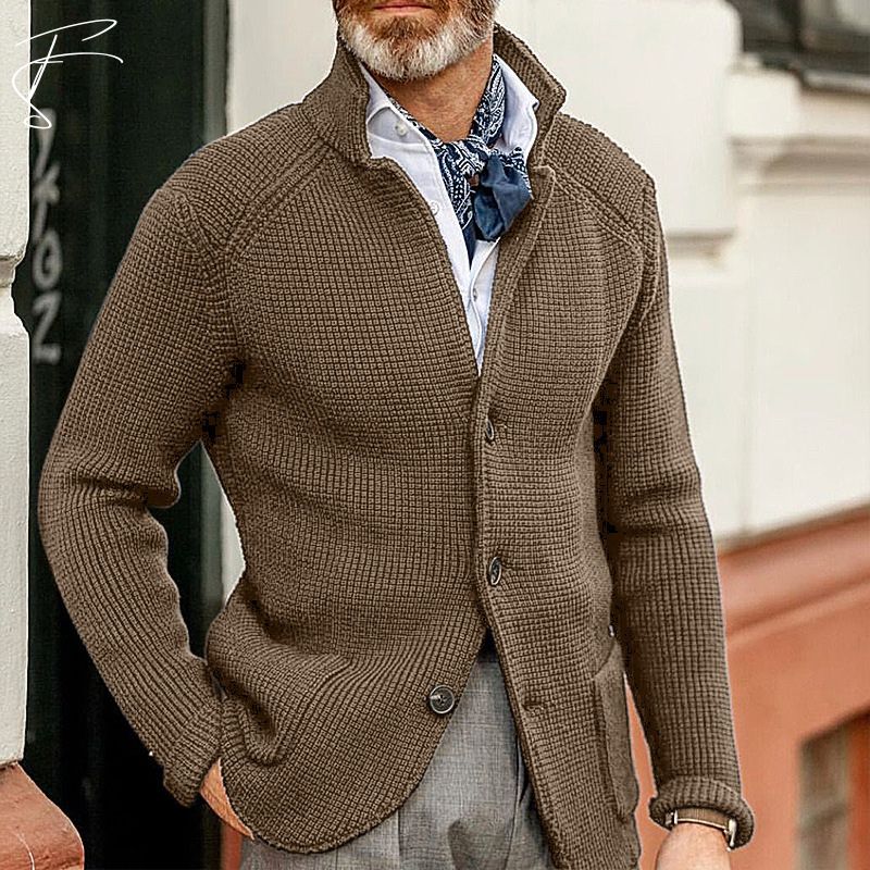 Men's Orsenvi Damian cotton cardigan smart casual knit with classic collar structured silhouette