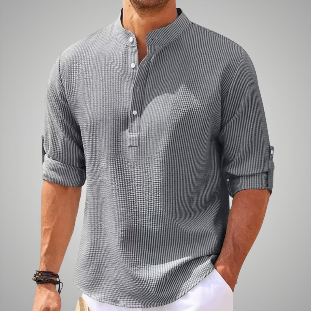 Nordic Flair Mens Waffle Knit Henley Shirt