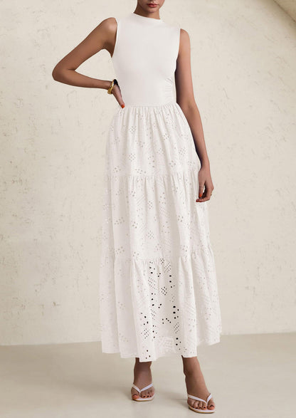 Eyelet Maxi Dress - Sleeveless, Mock Neck, Casual - photo 62
