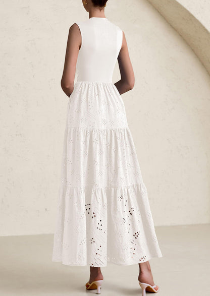 Eyelet Maxi Dress - Sleeveless, Mock Neck, Casual - photo 60