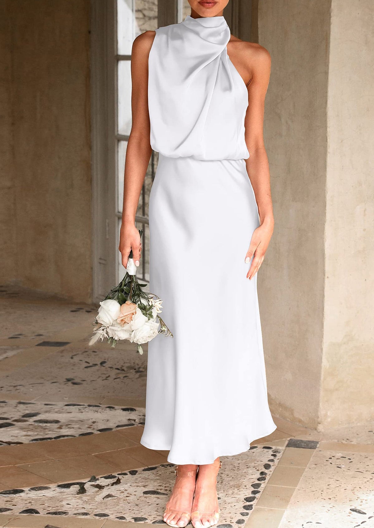 Satin Maxi Dress - Sleeveless, Mock Neck, Cocktail - photo 130