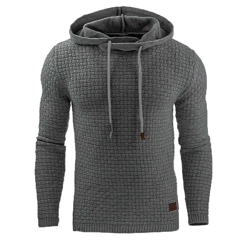 Orsenvi Winter Waffle Knit Hoodie for Men with Drawstrings and Cozy