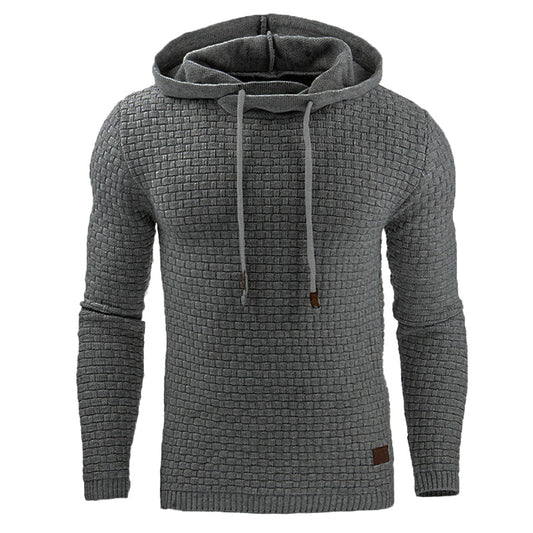 Orsenvi Winter Waffle Knit Hoodie for Men with Drawstrings and Cozy