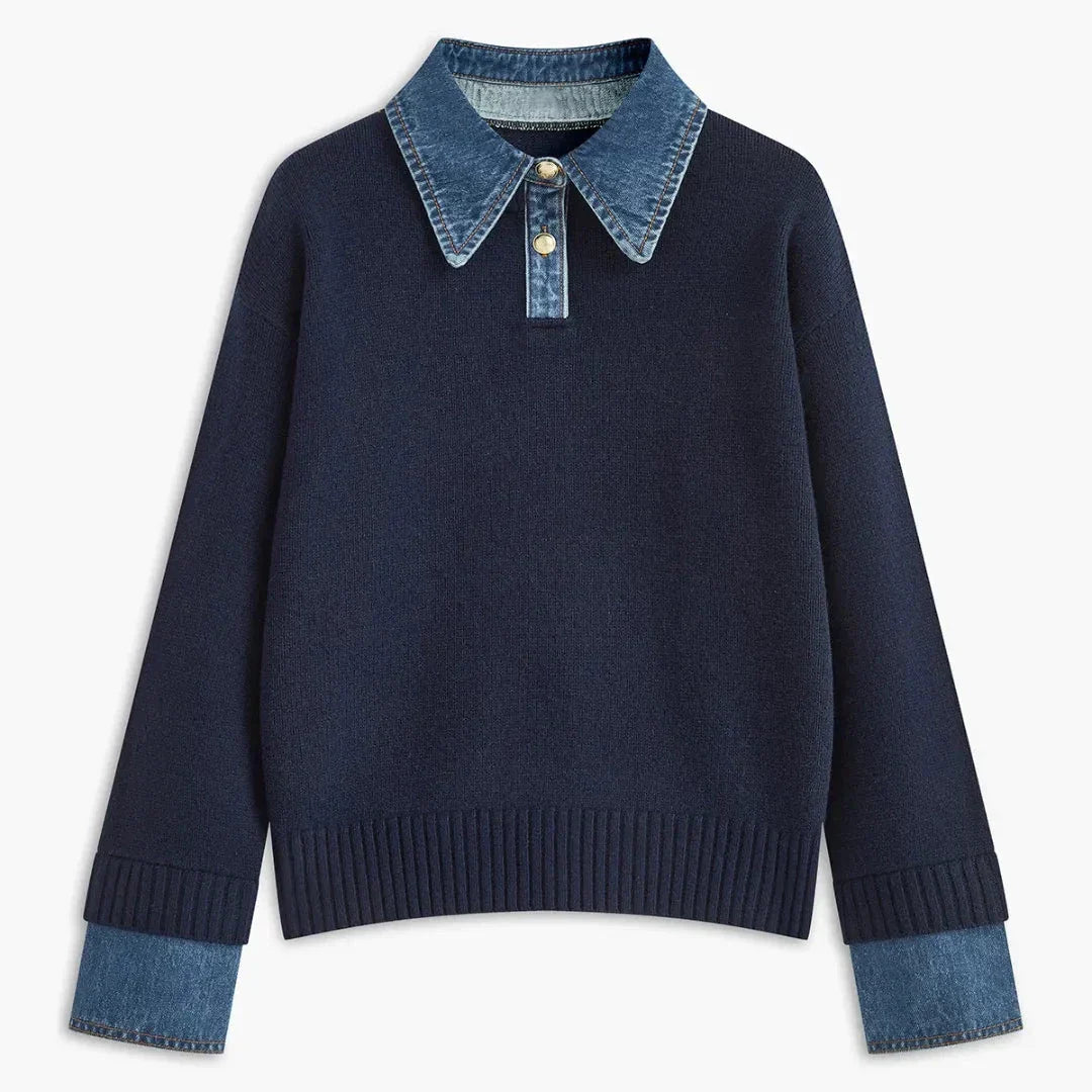 Orsenvi Women's Denim Collar Knit Sweater