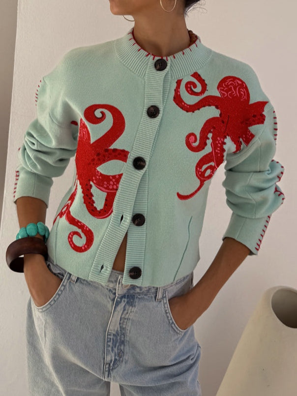 Fun Octopus Pattern Cardigan