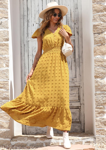 Blue Swiss Dot Tiered Smocked Maxi Dress - Short Sleeve, photo 28
