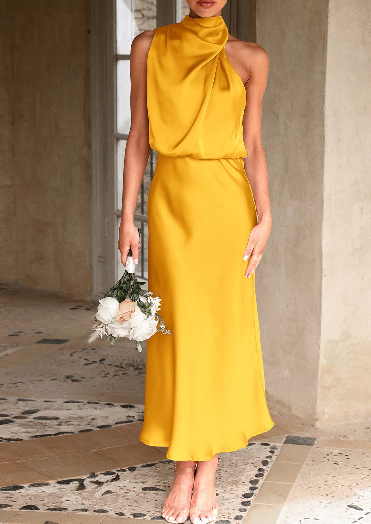 Satin Maxi Dress - Sleeveless, Mock Neck, Cocktail - photo 135