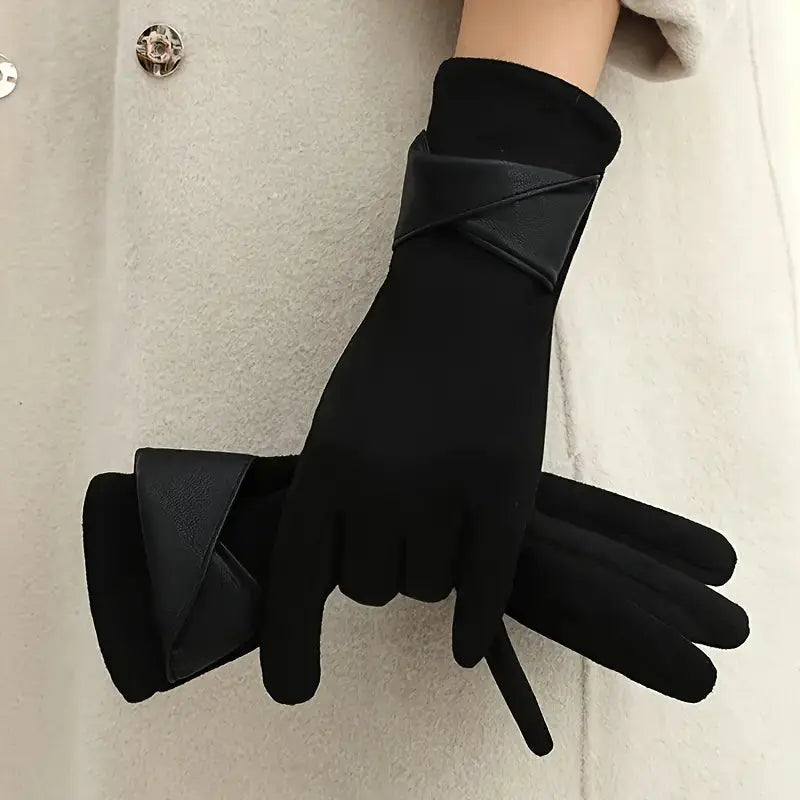 Isabella warm winter gloves in neutral velvet with fleece lining and touchscreen-compatible fingertips